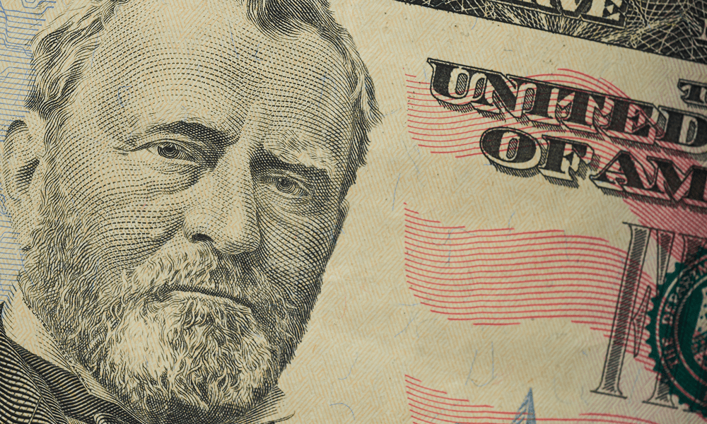 Close-up of U.S. fifty dollar bill.